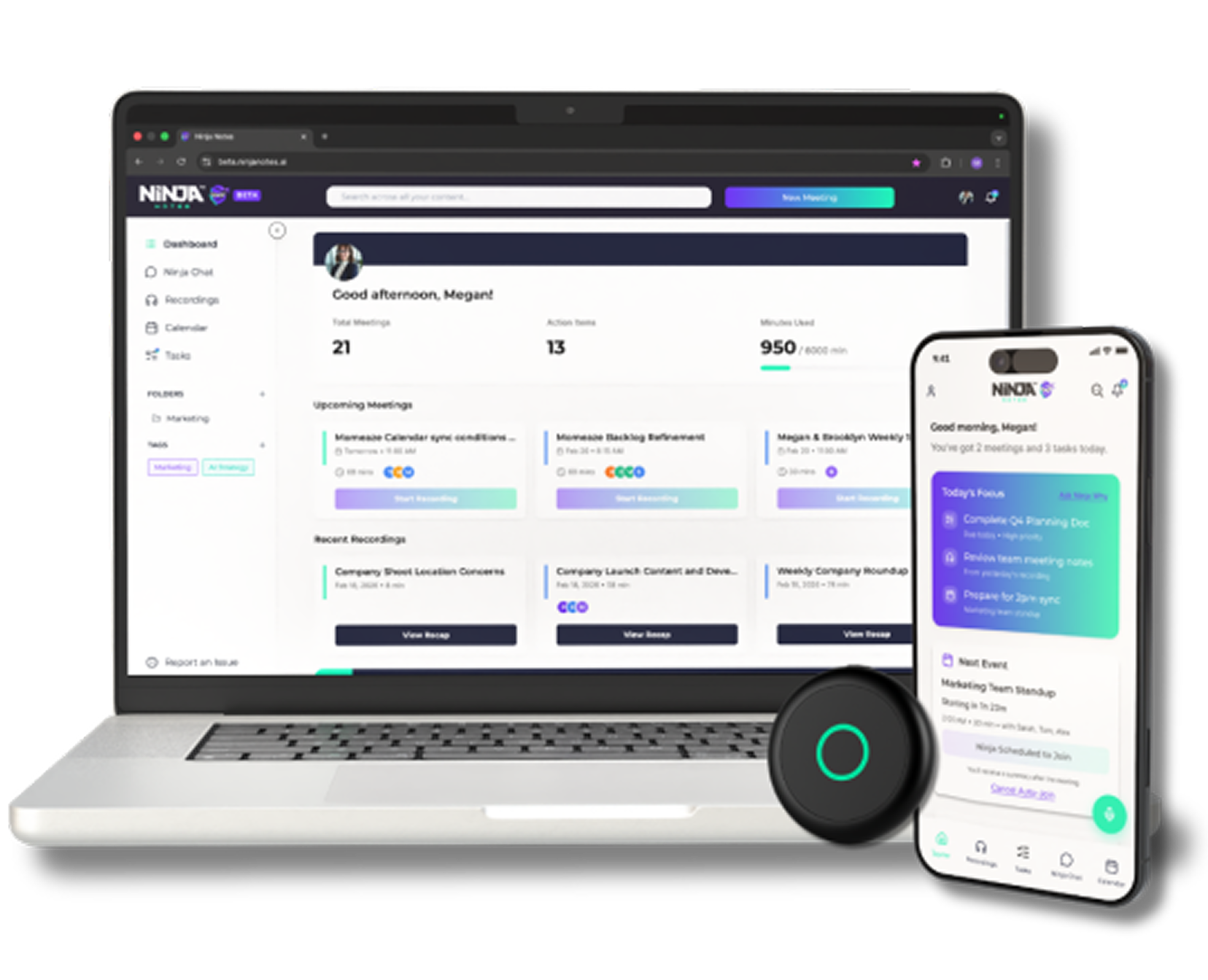 Ninja Notes app mockup